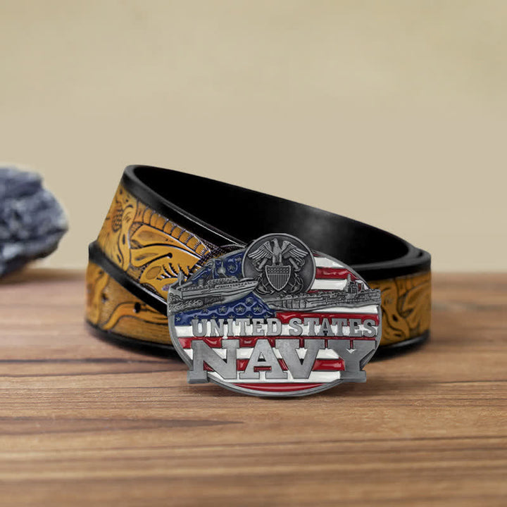 Ceinture en cuir à boucle militaire de la marine américaine pour homme