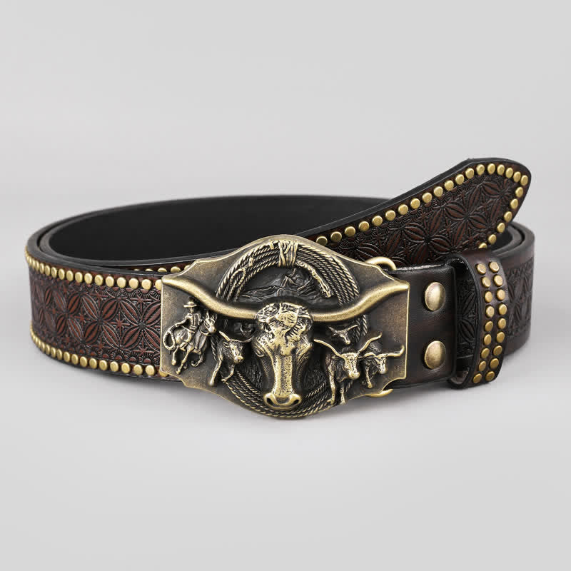 Ceinture en cuir de taureau longhorn vintage pour homme