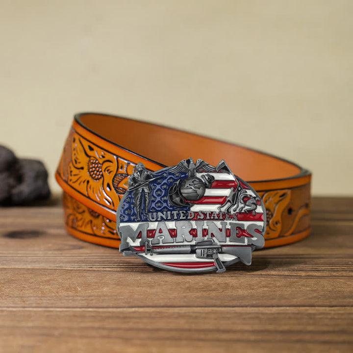 Ceinture en cuir à boucle militaire pour homme des Marines américains