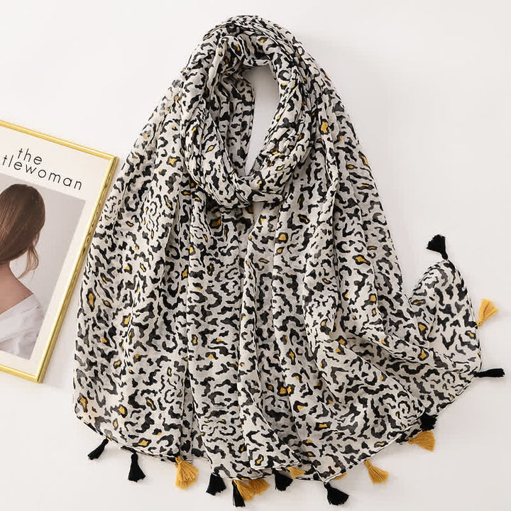 Écharpe fine à pompon et motif papillons floraux pour femme