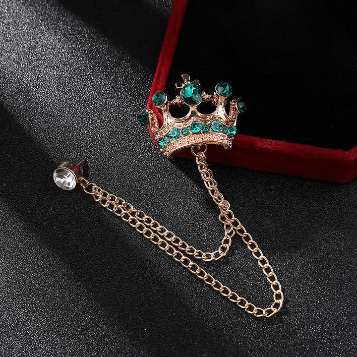 Broche en chaîne et strass pour homme avec couronne rétro - Or et vert - image 13