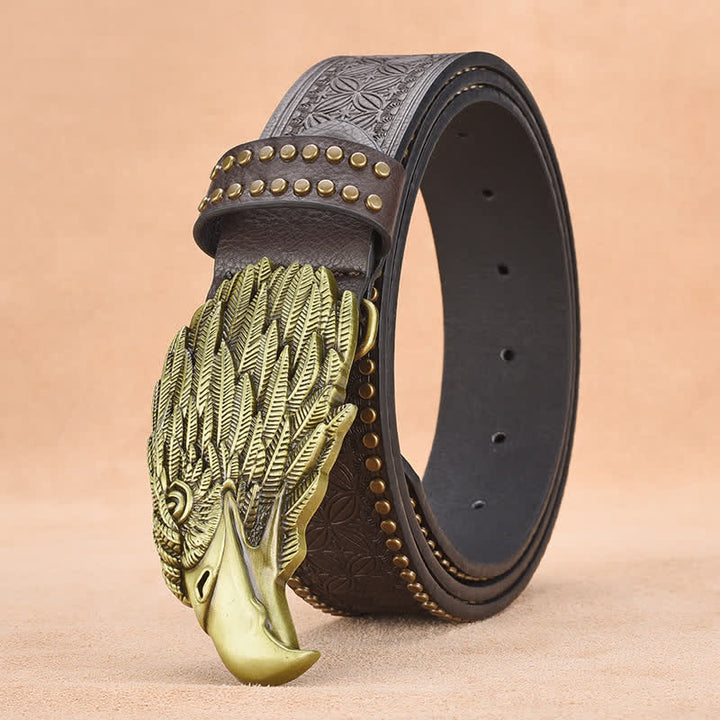 Ceinture en cuir à rivets pour homme, motif tête de vautour et aigle