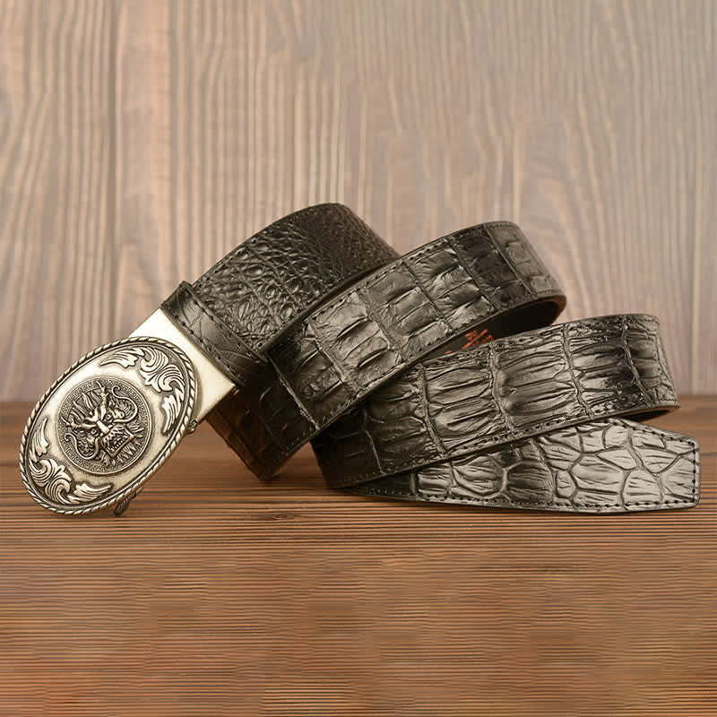 Ceinture en cuir à motif crocodile et tête de dragon pour homme