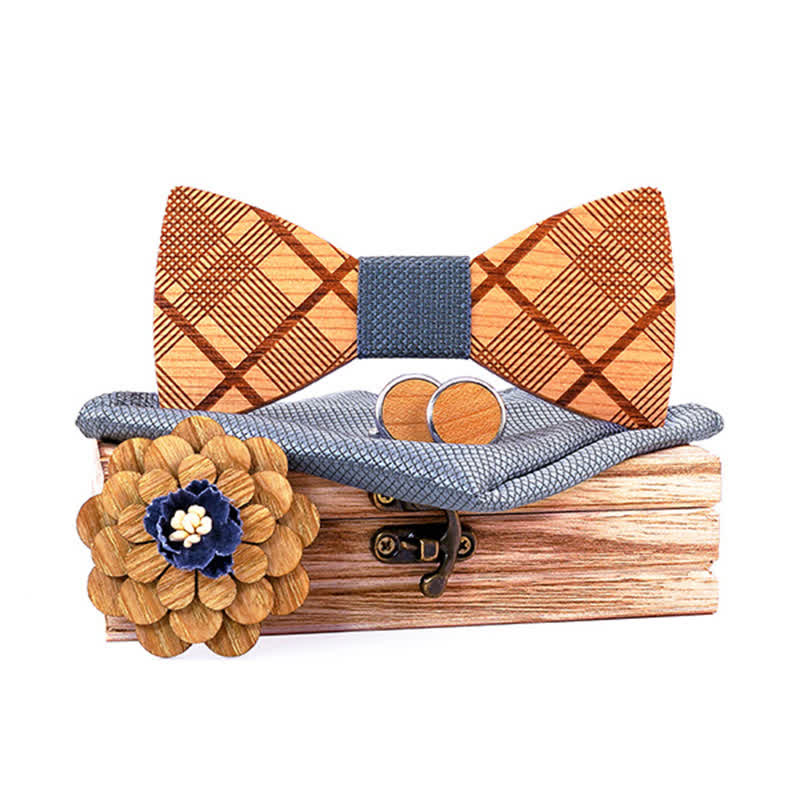 Lot de 4 nœuds papillon en bois sculpté pour homme