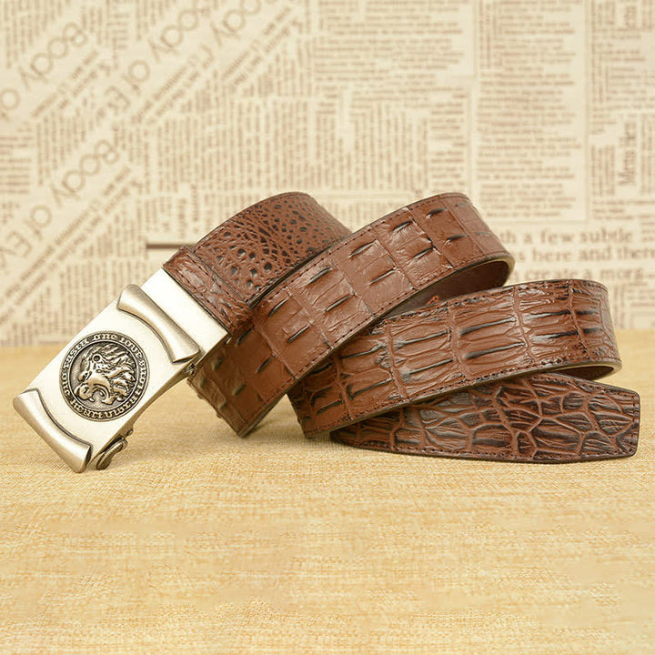 Ceinture en cuir à motif alligator tête de lion pour homme