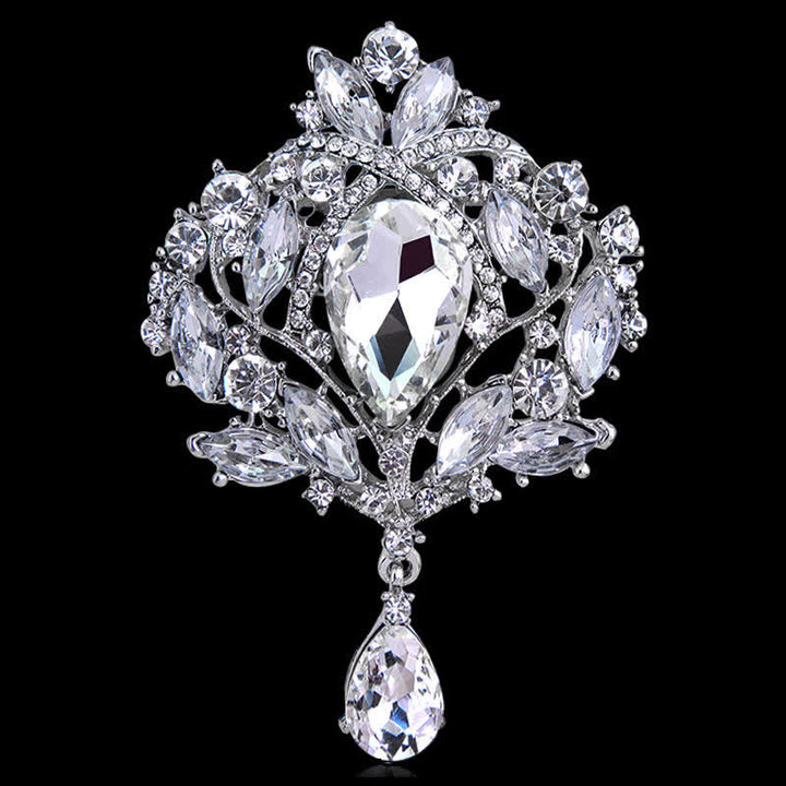 Broche en forme de goutte d'eau en forme de bouton floral brillant pour femme
