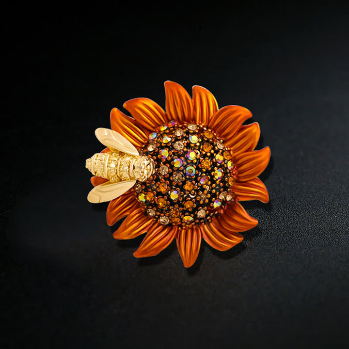 Broche pour femme en forme d'abeille et de tournesol