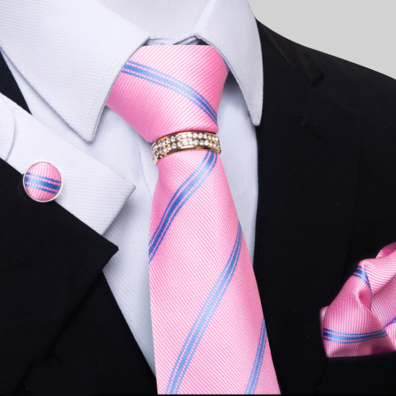 Ensemble de 4 cravates à rayures pour hommes avec anneau de cravate