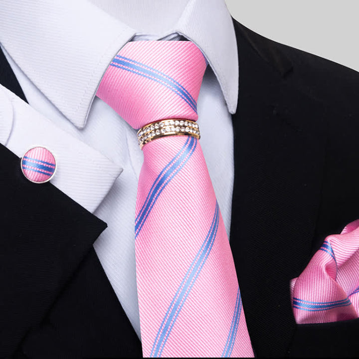 Ensemble de 4 cravates à rayures pour hommes avec anneau de cravate