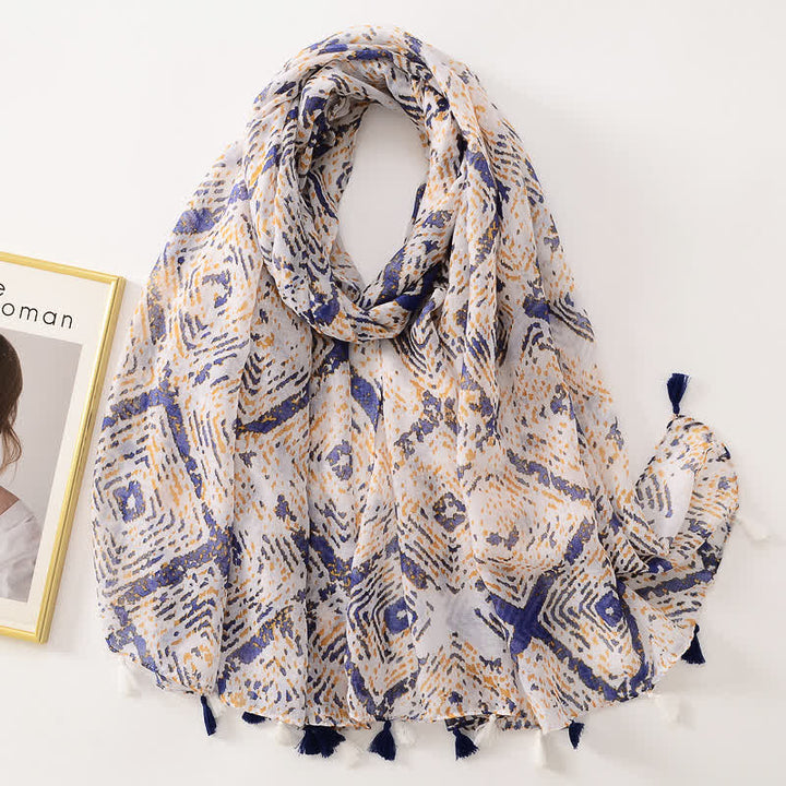 Écharpe fine à pompon et motif papillons floraux pour femme