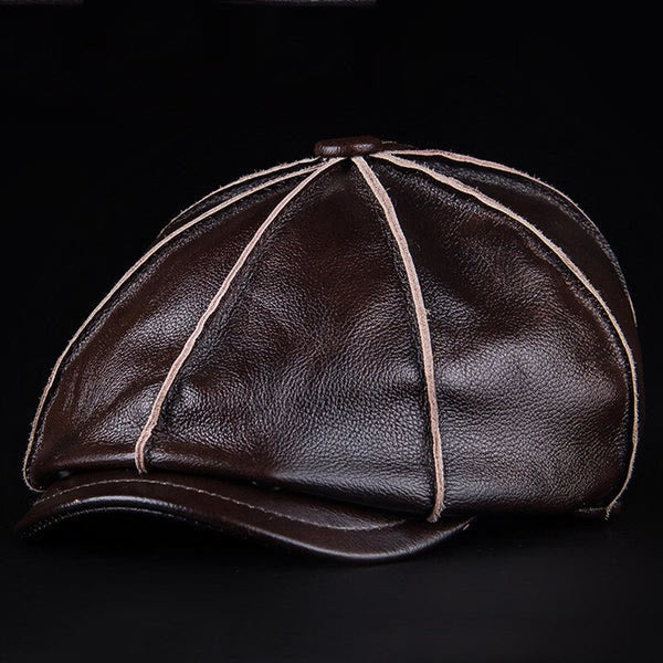 Béret octogonal littéraire en cuir véritable - Café noir - L (23 1/4"-23 5/8") - image 5