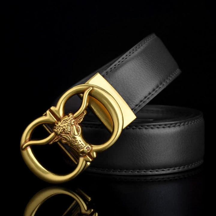 Ceinture en cuir à double anneau pour homme avec tête de taureau