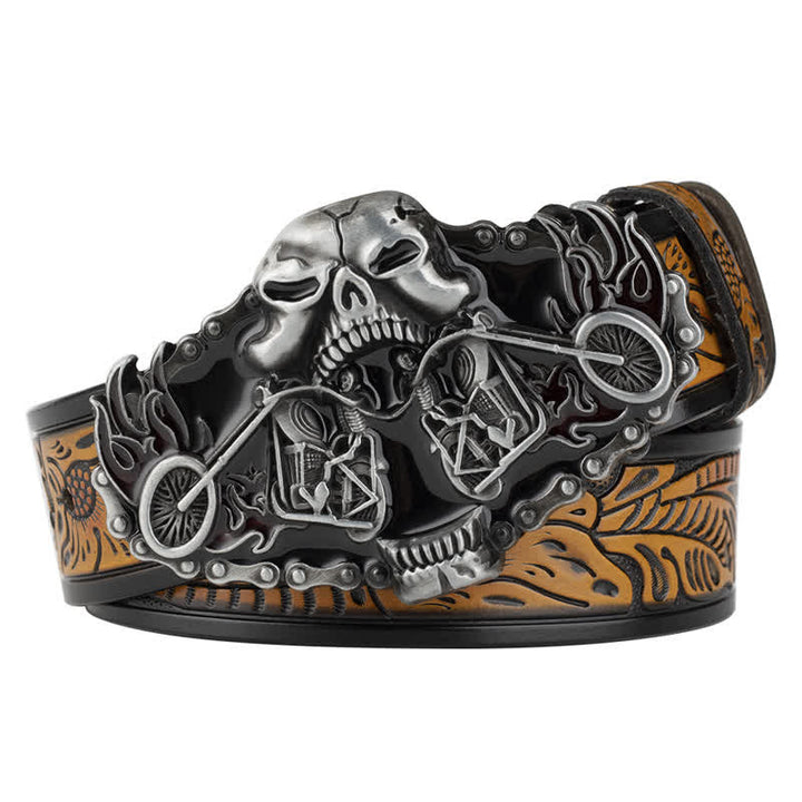 Ceinture en cuir gothique pour homme avec tête de fantôme de moto