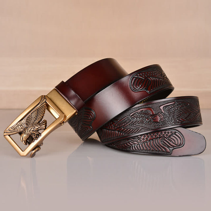 Ceinture en cuir gaufré à boucle aigle creuse pour homme