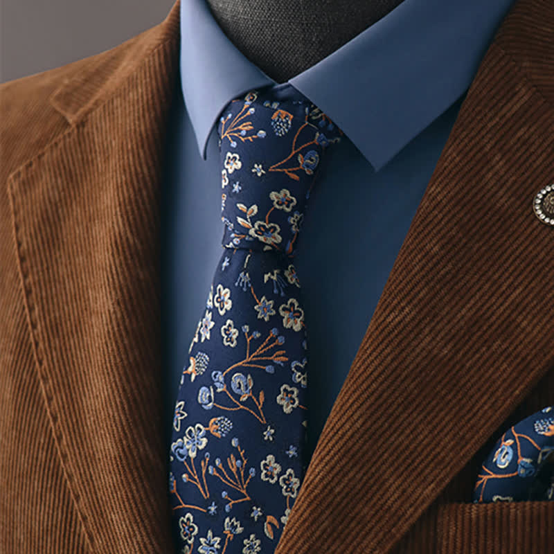 Cravate mystérieuse à motif floral bleu marine et blanc pour homme - Marine - image 0