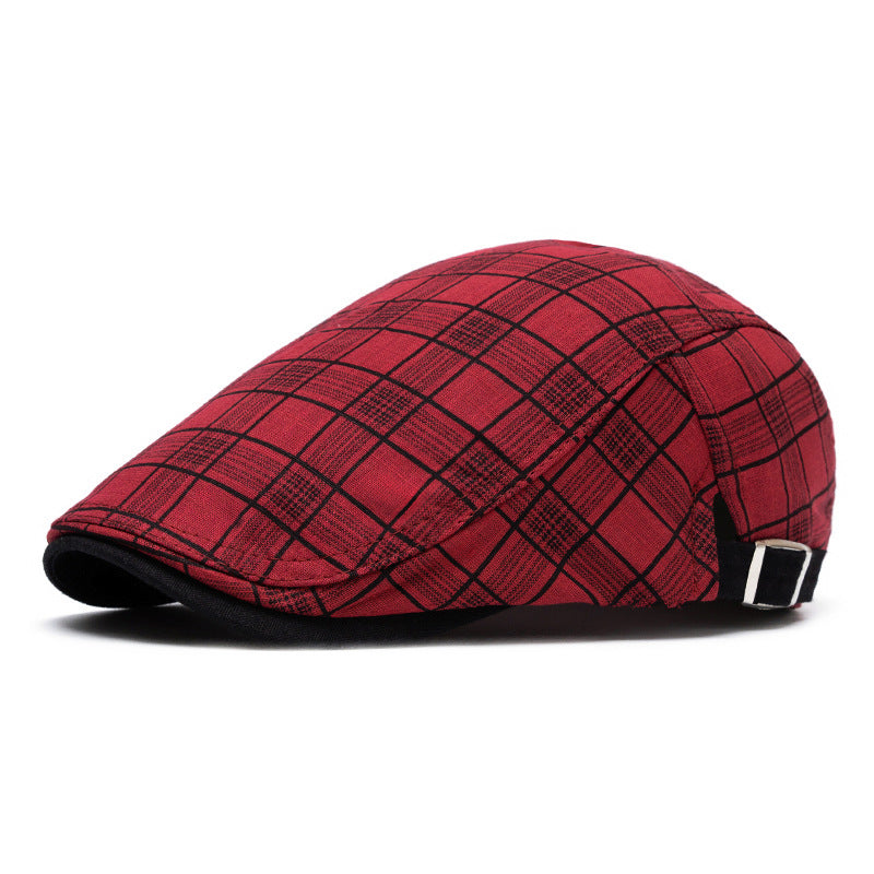 Béret en pur coton à rayures et à carreaux, tendance printemps-été - Grille rouge - Réglable (22"-24") - image 12