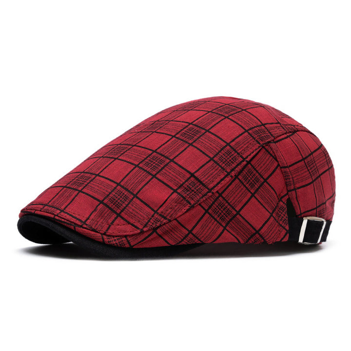 Béret en pur coton à rayures et à carreaux, tendance printemps-été - Grille rouge - Réglable (22"-24") - image 12