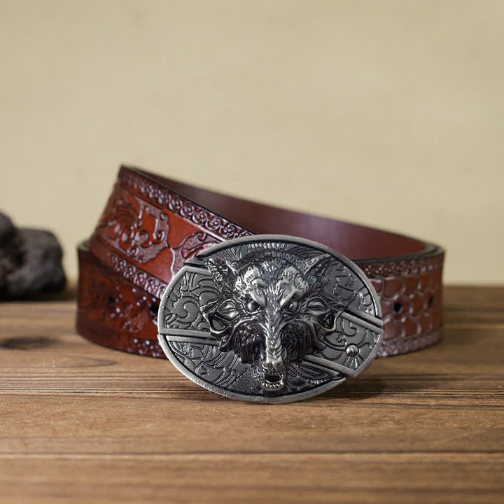 Ceinture en cuir pour homme avec couteau pliant caché en forme de tête de loup