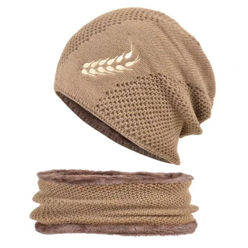 Lot de 2 bonnets et cache-cou brodés en blé