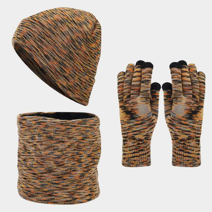 Ensemble de 3 gants, écharpe et bonnet multicolores unisexes