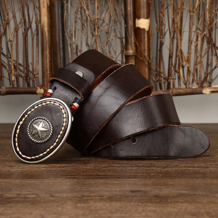 Ceinture en cuir épais Pentacle Wild-West pour homme