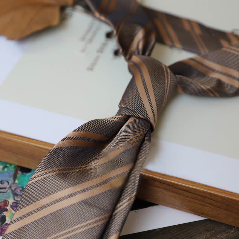 Cravate à rayures pour homme, série couleurs café, motif cachemire