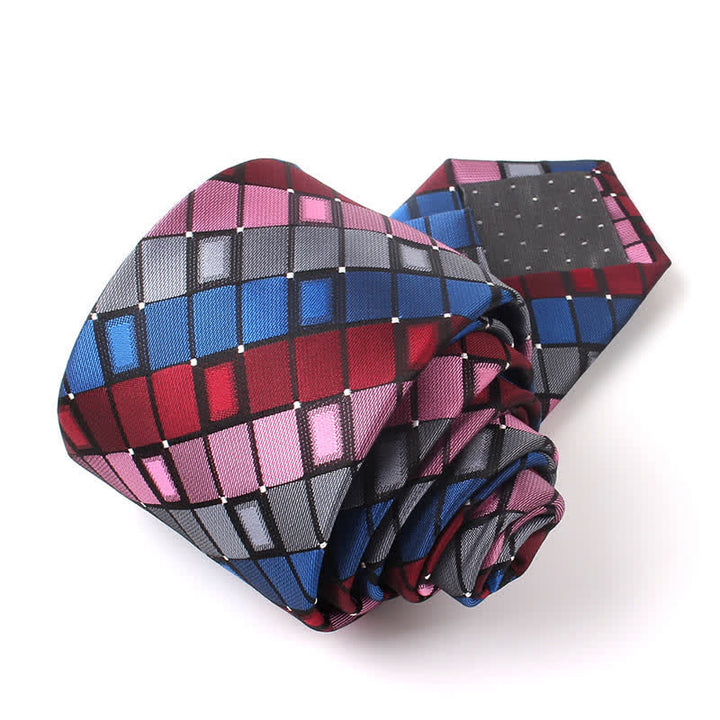 Cravate carrée à carreaux et patchs colorés pour homme
