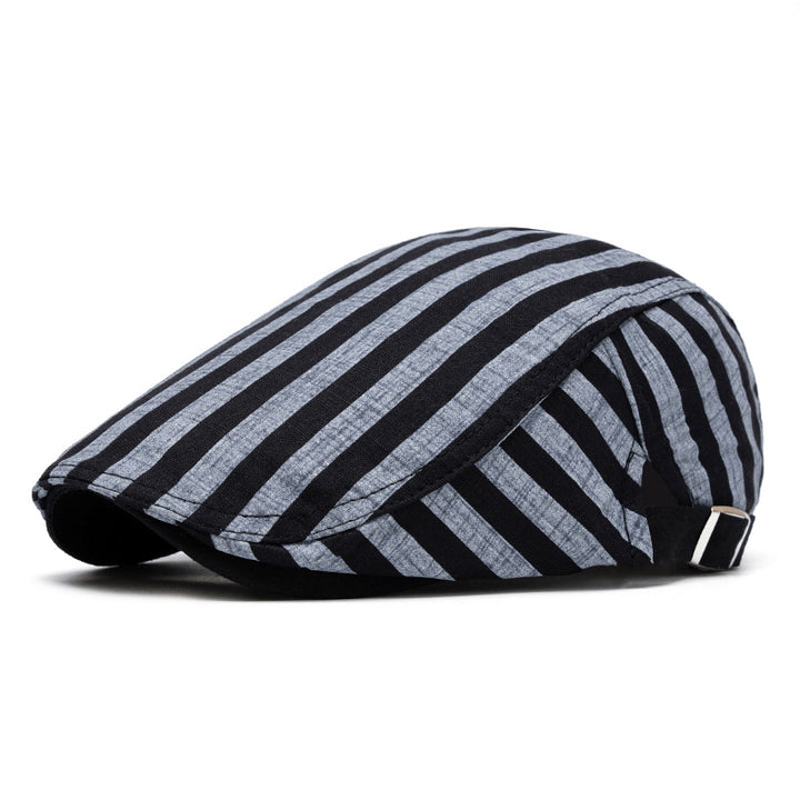 Béret en pur coton à rayures et à carreaux, tendance printemps-été - Rayure grise - Réglable (22"-24") - image 15