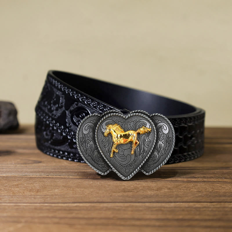Ceinture en cuir à boucle triple en forme de cœur pour homme