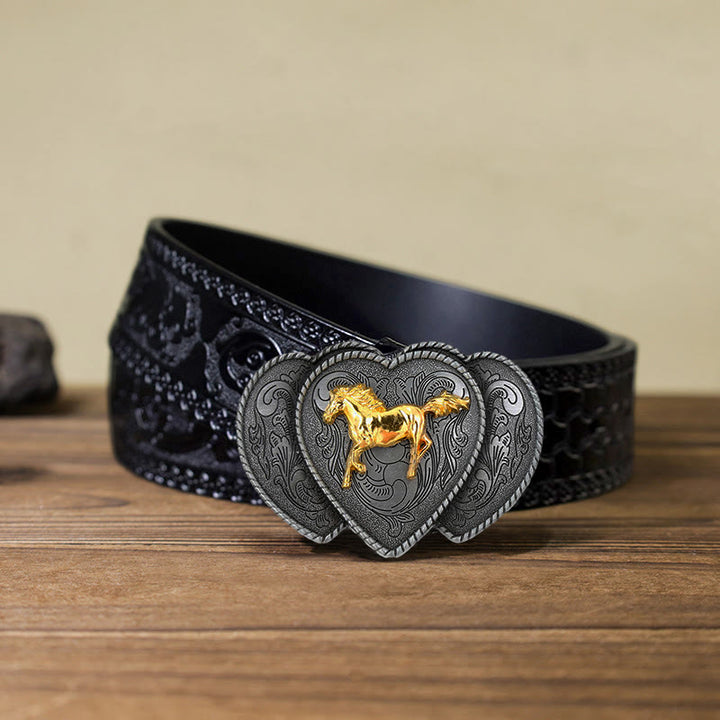 Ceinture en cuir à boucle triple en forme de cœur pour homme