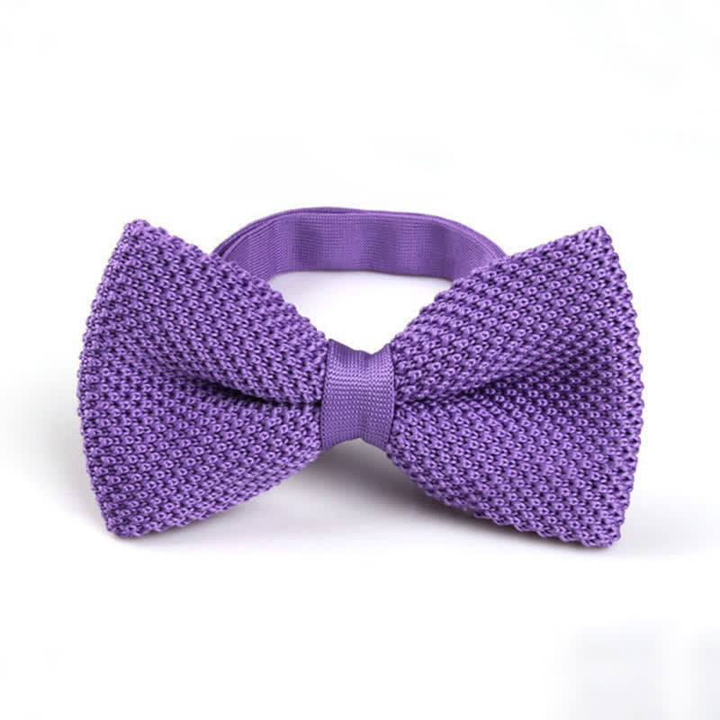 Nœud papillon tricoté double épaisseur de couleur unie pour homme
