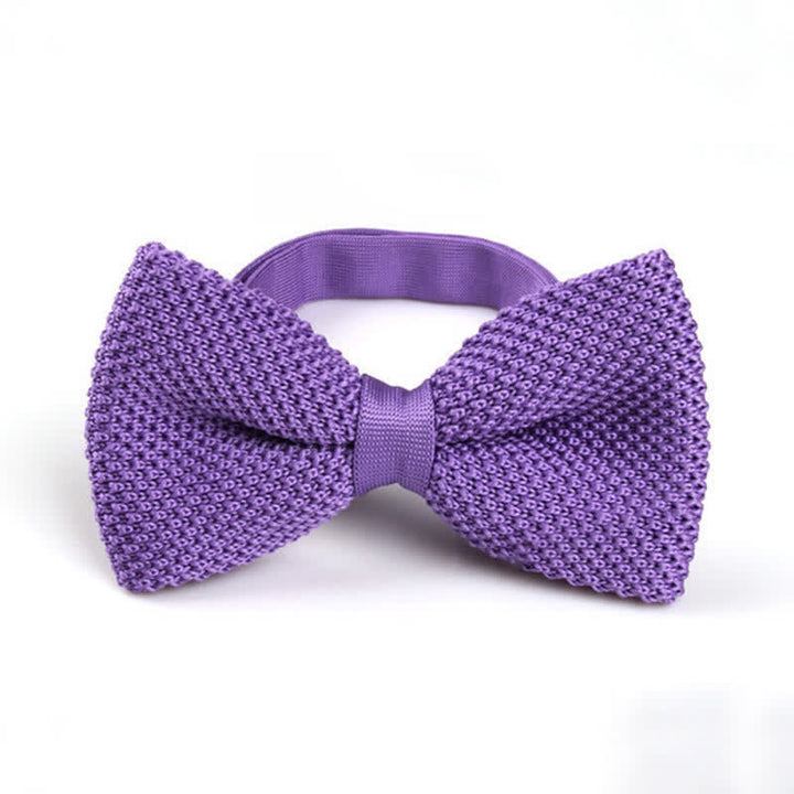 Nœud papillon tricoté double épaisseur de couleur unie pour homme