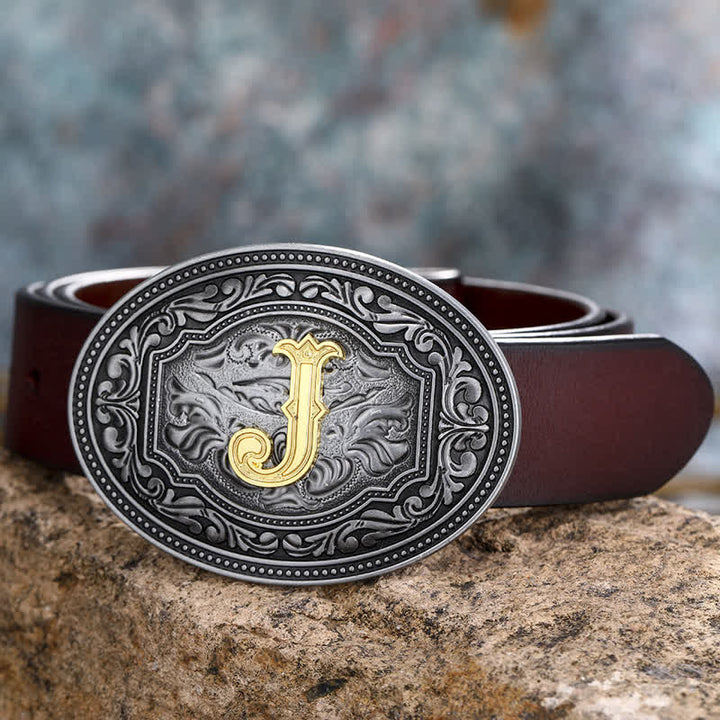Ceinture en cuir unisexe style hip-hop avec boucle en relief et initiales