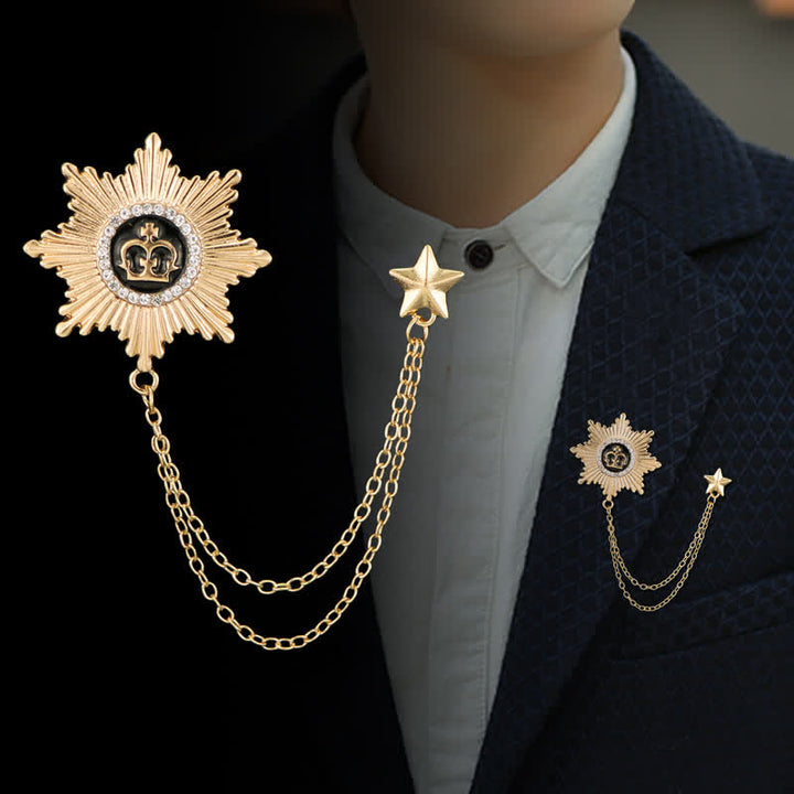 Broche chaîne octogonale en forme de couronne étoilée pour homme