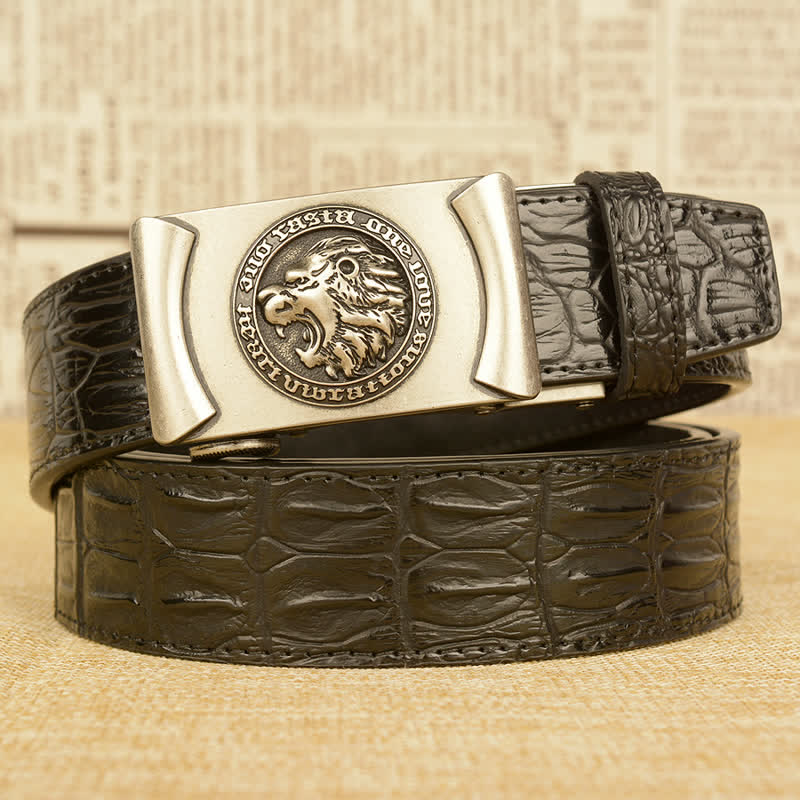 Ceinture en cuir à motif alligator tête de lion pour homme