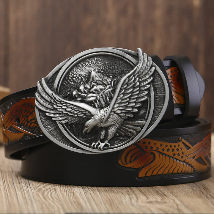 Ceinture en cuir à motif sculpté avec boucle d'aigle volant fantaisie pour homme