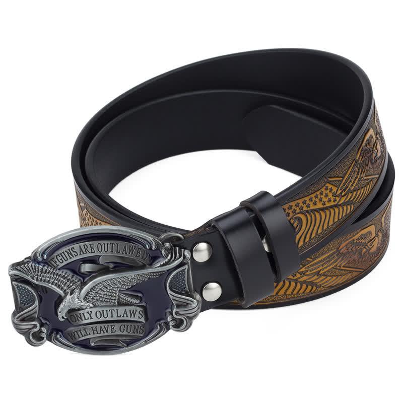 Ceinture en cuir pour homme avec drapeau américain Soaring Eagle
