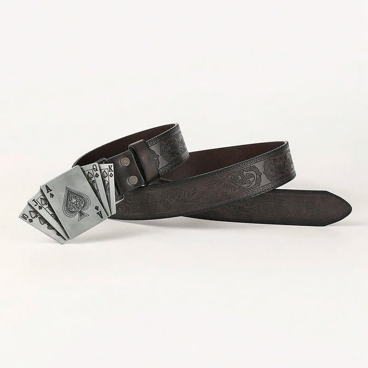 Ceinture en cuir pour homme avec cartes à jouer et poker