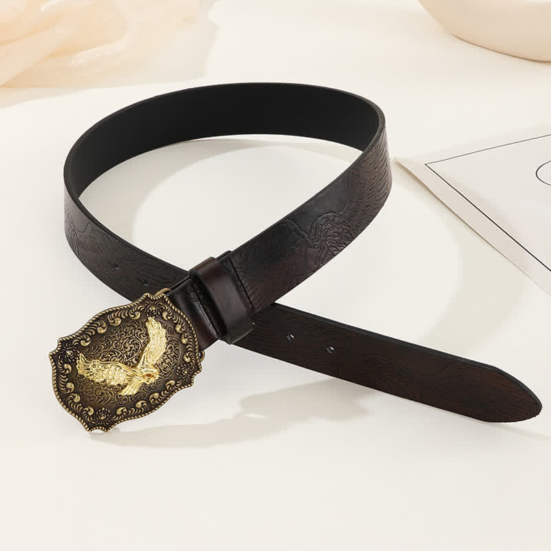 Ceinture en cuir à boucle gravée pour homme avec motif d'aigle royal puissant