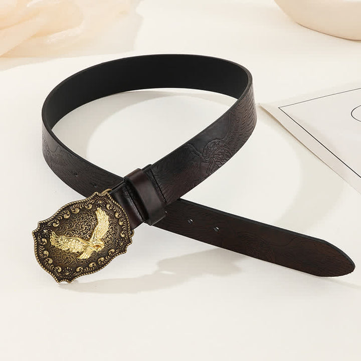 Ceinture en cuir à boucle gravée pour homme avec motif d'aigle royal puissant