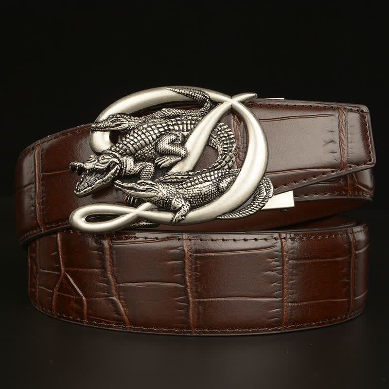 Ceinture en cuir à motif alligator avec boucle en crocodile pour homme