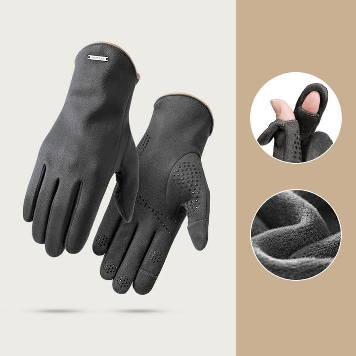 Gants en daim et velours thermiques à doigts fendus
