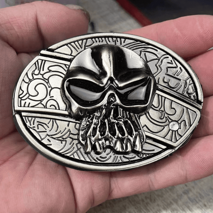 Ceinture en cuir pour homme avec tête de mort et couteau pliant