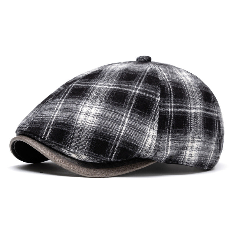 Béret à carreaux polyvalent, style rétro artistique, automne et hiver - Noir - Réglable (22 1/2"-24") - image 9