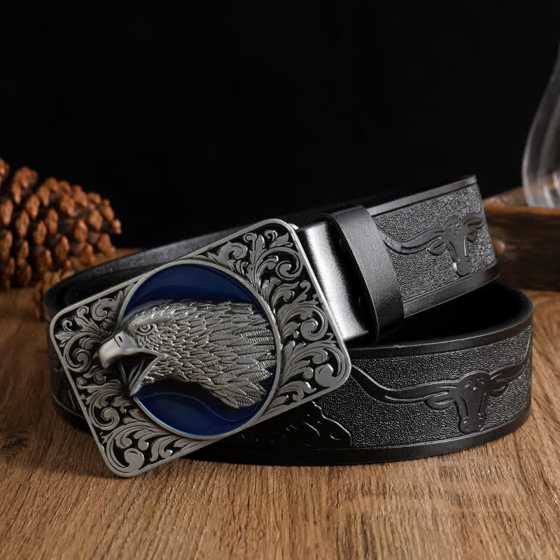 Ceinture rectangulaire en cuir western pour homme avec tête d'aigle à tête blanche