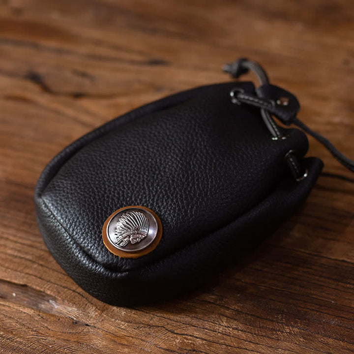 Petit portefeuille, porte-monnaie, sac ceinture en cuir avec cordon de serrage