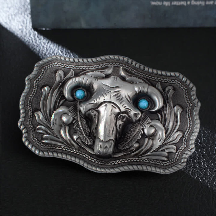 Ceinture en cuir à boucle turquoise pour homme avec tête de mort de chèvre