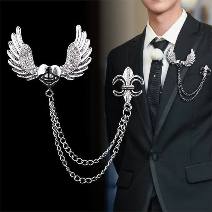 Broche chaîne en forme d'ailes d'ange en forme de cœur pour homme