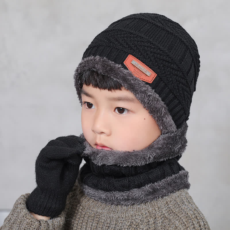 Ensemble bonnet, écharpe, gants tricotés pour adulte et enfant 3 pièces