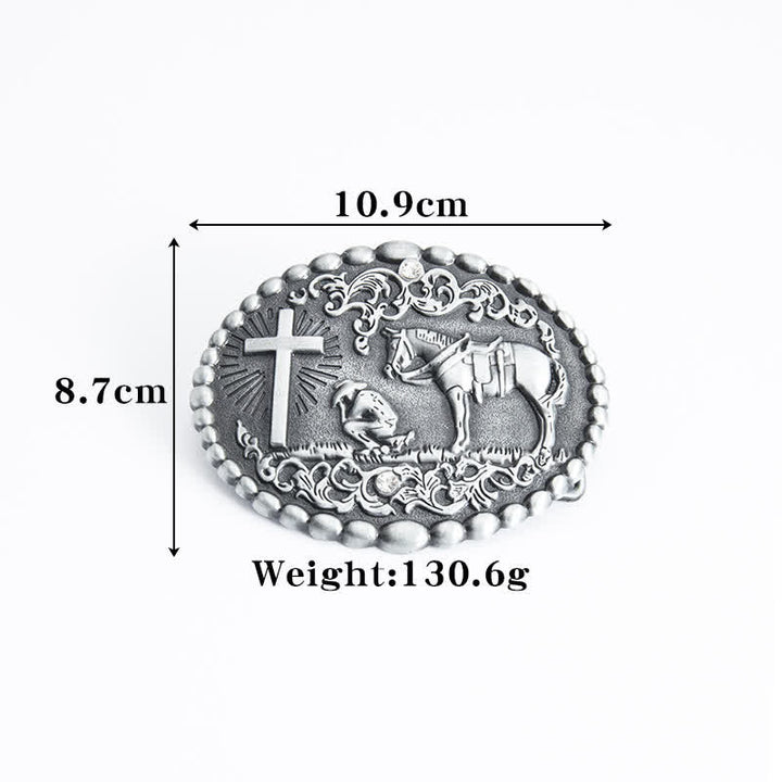 Ceinture en cuir pour homme avec croix de prière à genoux